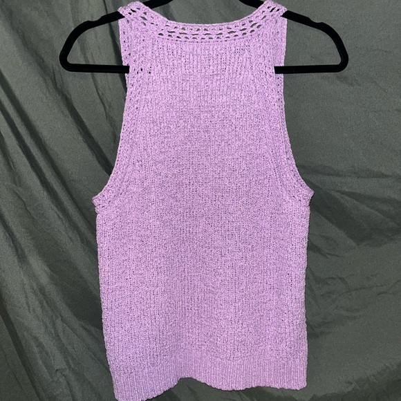 J. Crew Pointelle Purple High-Neck Textured Sweater-Tank Size Medium - Picture 2 of 5